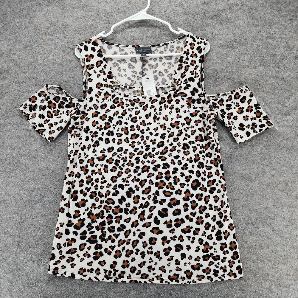 Bold Elements Shirt Womens XL Cold Shoulder White Animal Print